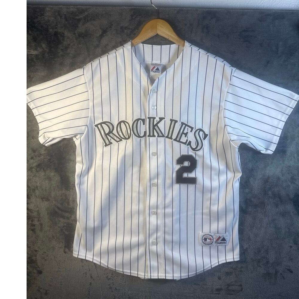 VTG Y2K 04 Majestic Colorado Rockies Troy Tulowitzki Home/Pinstripe Jersey XL